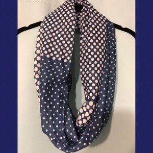 Blue and white polka dot Infiniti scarf
